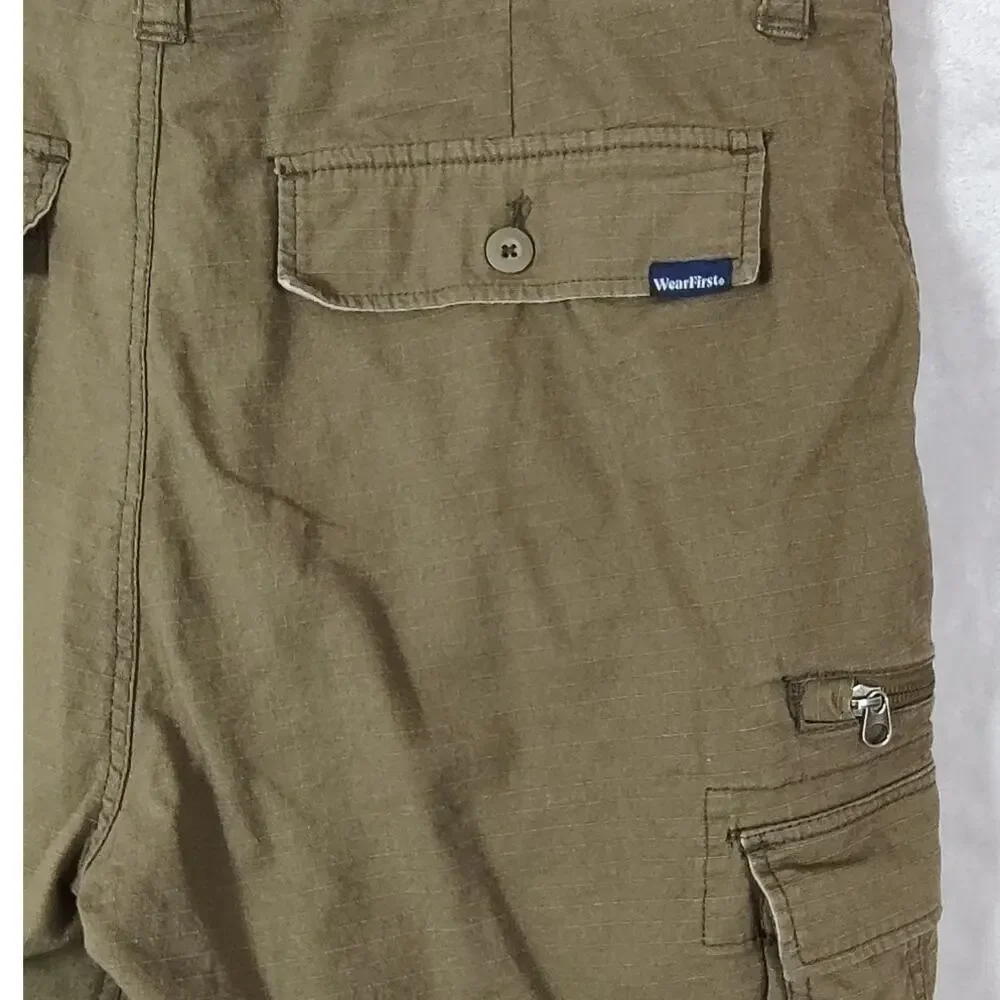 Wear First Men's Stretch Cargo Shorts Size 38 Brown Twill Flat Front Outdoors